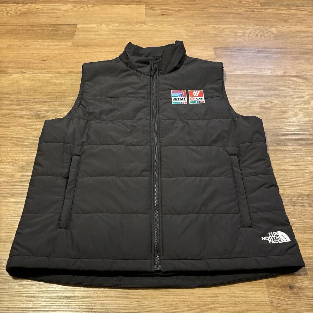 The North Face Puffer Vest Men's Large Black Insulated Embroidered Full‎ Zip EUC